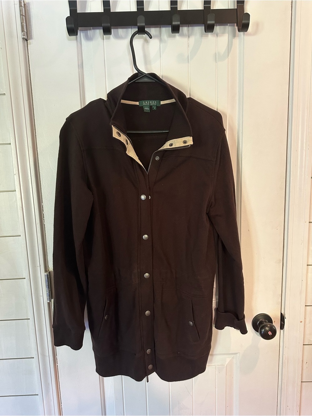 Ralph Lauren Brown Button-Front Lightweight Jacket with Cream Trim